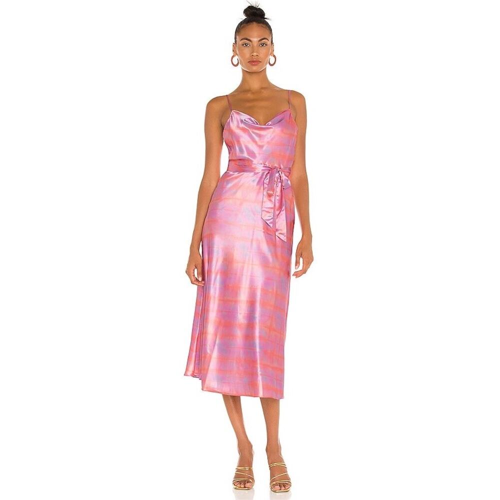 NWT Likely Vittoria Tie Dye Satin Midi Dress Pink Violet Size 6